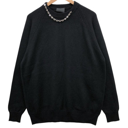 極美品◆ジバンシー ラウンドネックニット セーター ネックチェーン レディース カシミア サイズM ブラック BW90CM4Z9K GIVENCHY 【AFB5】