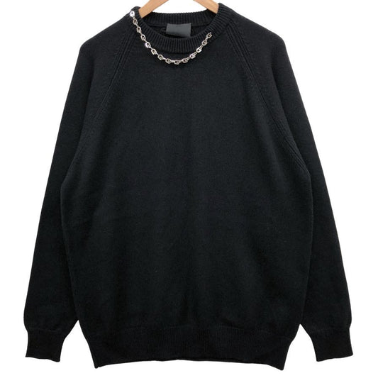 極美品◆ジバンシー ラウンドネックニット セーター ネックチェーン レディース カシミア サイズM ブラック BW90CM4Z9K GIVENCHY 【AFB5】
