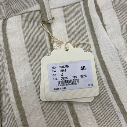 ミームバイジャブス レディース ワイドパンツ ストライプ 麻混 イタリア製 サイズ40 ベージュ meme by giab's 【AFB44】