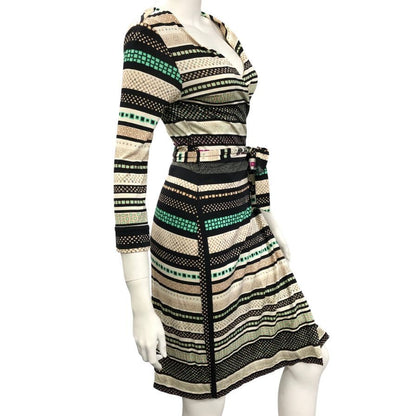 美品◆ダイアンフォンファスティンバーグ カシュクール ワンピース レディース 総柄 サイズ2 DIANE VON FURSTENBERG 【AFB1】