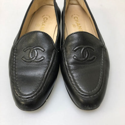 シャネル ローファー ココマーク ラムスキン ブラック レディース サイズ37 CHANEL 約24.0cm【AFC29】