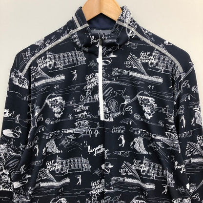 新品同様◆シェルボ Tシャツ ロングスリーブ 総柄 ブラック系 メンズ サイズ48 CHERVO 【AFB5】