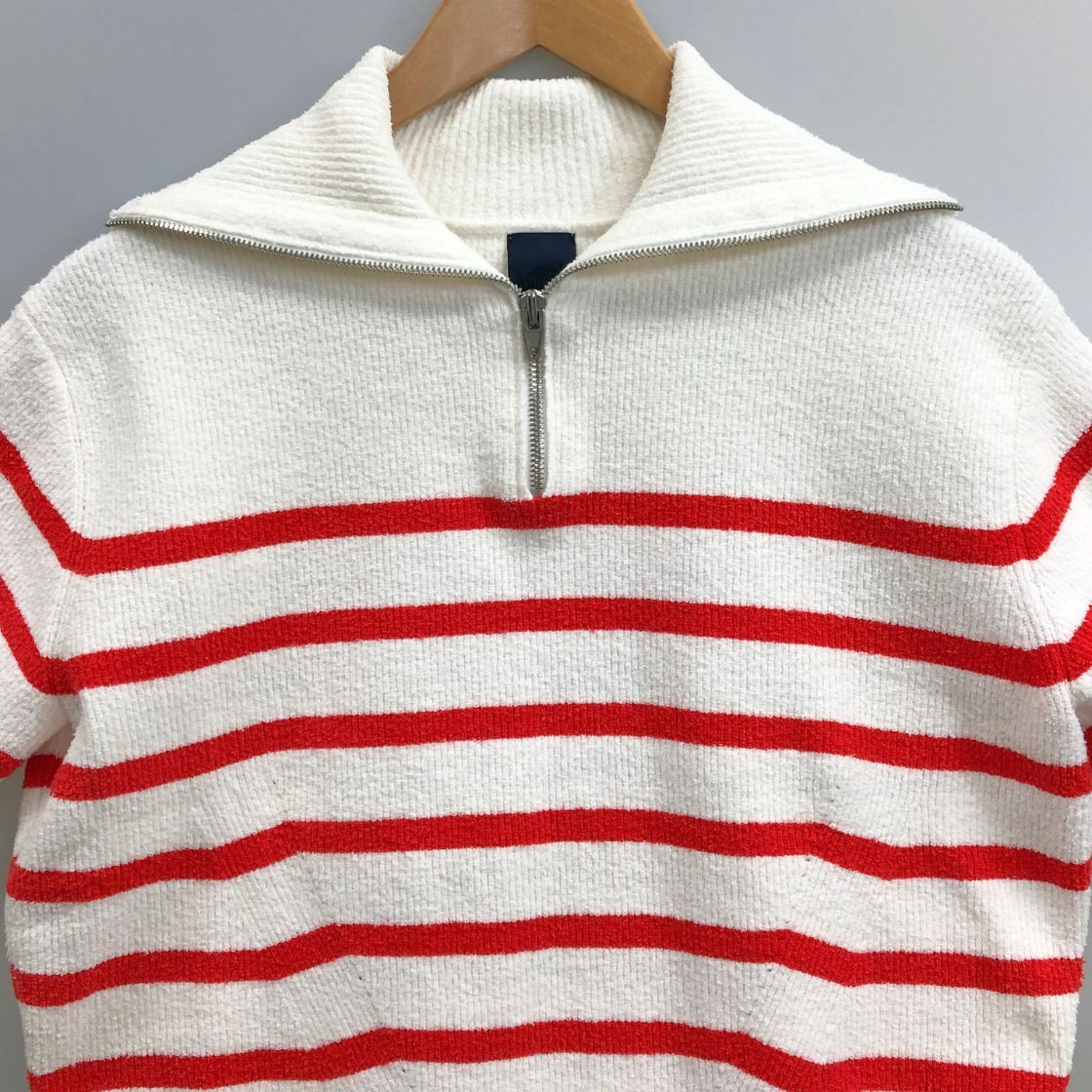 美品◆ジュンジェイ 半袖ニットポロシャツ ハーフジップ ボーダー レディース サイズ36 JUUN.J 【AFB6】