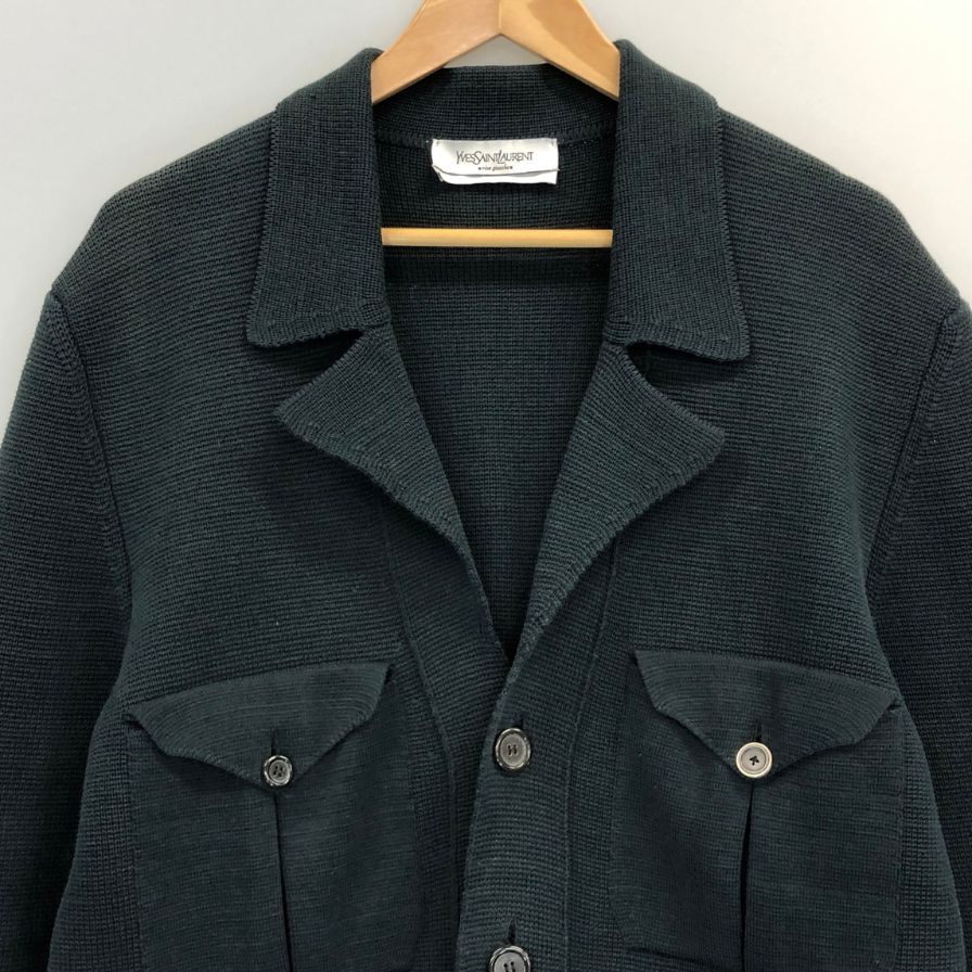 美品◆イヴサンローラン フラップ付きニットカーディガン ネイビー サイズL メンズ Yves Saint Laurent 【AFB37】
