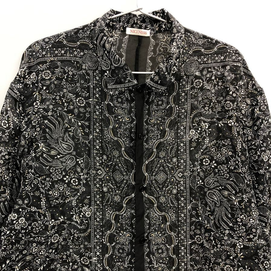 極美品◆ナイスネス ジャメット バンダナ長袖シャツ コットンシルク ブラック系 サイズM NICENESS 【AFB4】