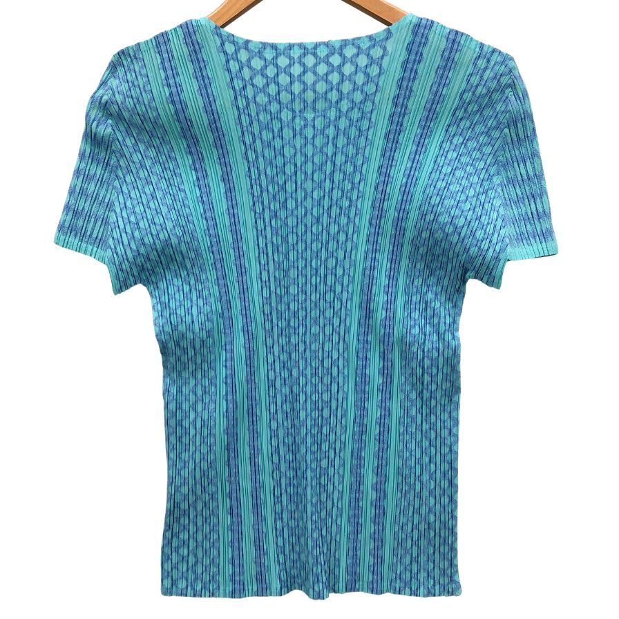 極美品◆プリーツプリーズ イッセイミヤケ 半袖カットソー ブルー系 レディース サイズ4 PP73-JK482 PLEATS PLEASE ISSEY MIYAKE 【AFB16】