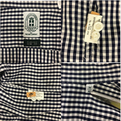 極美品◆スーツカンパニー ギンガムチェックシャツ 長袖 スリムフィット コットン ブルー系 サイズ39/82 THE SUIT COMPANY 【AFB43】