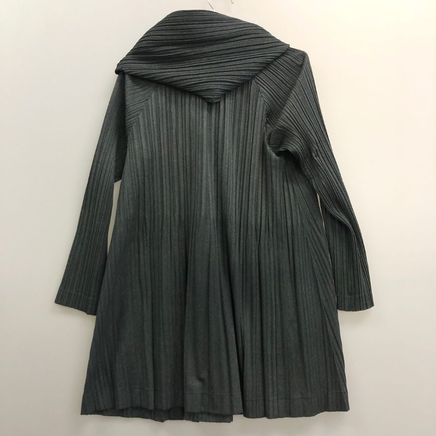 美品◆プリーツプリーズ イッセイミヤケ フード ロング コート PP33-JA671 グレー サイズ4 PLEATS PLEASE 【AFB43】