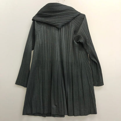 美品◆プリーツプリーズ イッセイミヤケ フード ロング コート PP33-JA671 グレー サイズ4 PLEATS PLEASE 【AFB43】