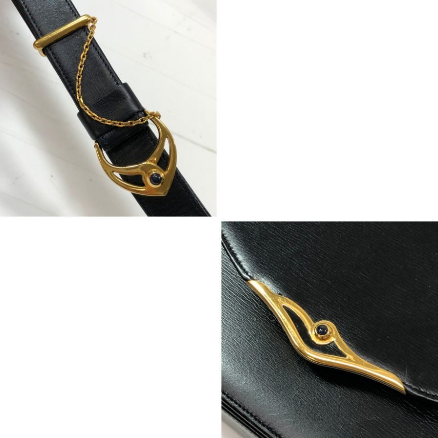 カルティエ サファイアライン レザーショルダーバッグ ゴールド金具 ブラック Cartier【AFE3】