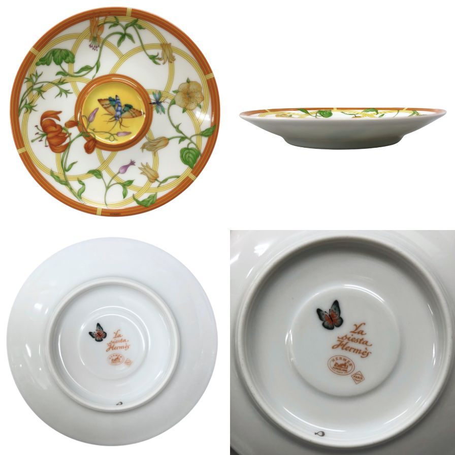 エルメス シエスタ デミタス カップ&ソーサー 花柄 イエロー系 総柄 2客セット HERMES【AFI28】【中古】