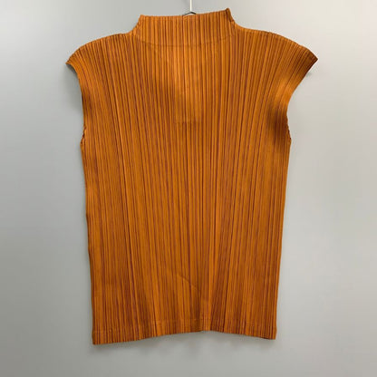 美品◆プリーツプリーズ イッセイミヤケ ハイネック ノースリーブ PP23JK112 キャメル サイズ3 PLEATS PLEASE 【AFB26】