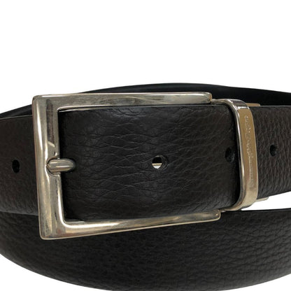 エルメネジルド ゼニア レザーベルト 本革 バックル ブラック シルバー Ermenegildo Zegna【AFI4】