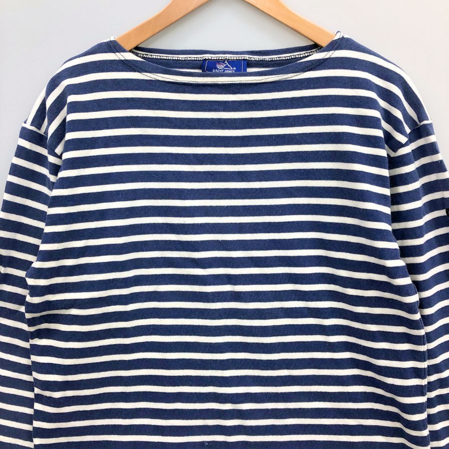 中古◆セントジェームス バスクシャツ ボートネック 長袖 コットン 90s 旧タグ フランス製 ブルー メンズ サイズM SAINT JAMES 【AFB18】