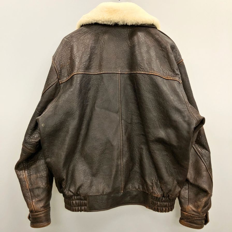 中古◆ラッキーストライク フライトジャケット シープスキン ボア襟付き ブラウン サイズL LUCKY STRIKE 【AFG1】