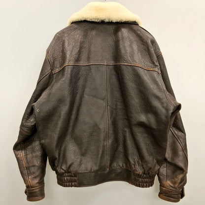 中古◆ラッキーストライク フライトジャケット シープスキン ボア襟付き ブラウン サイズL LUCKY STRIKE 【AFG1】
