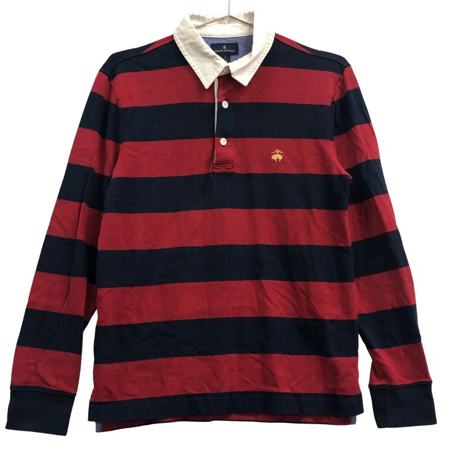 美品◆ブルックスブラザーズ ラガーシャツ ボーダー レッド ネイビー メンズ サイズS Brooks Brothers 【AFB43】