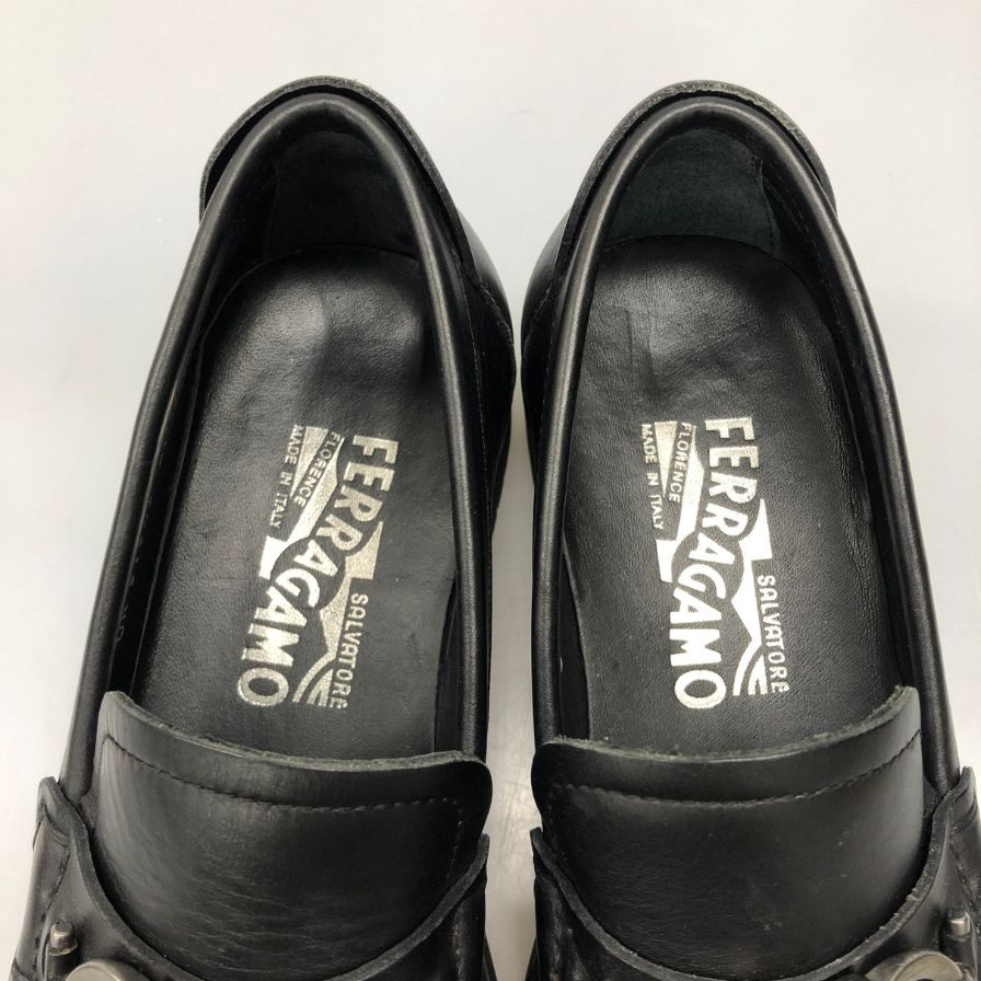 サルヴァトーレ フェラガモ レザーローファー ガンチーニ ブラック シルバー金具 サイズ5.5 レディース Salvatore Ferragamo 約24.5cm【AFC30】