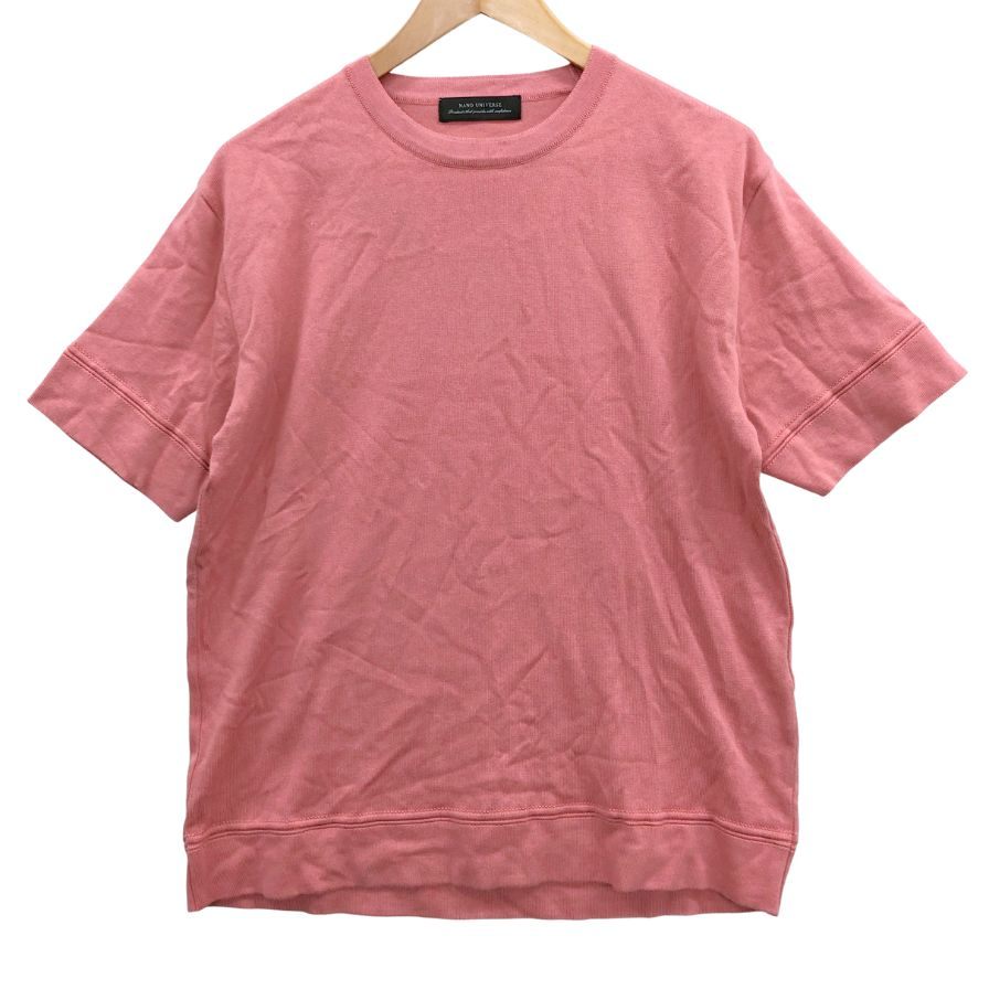 極美品◆ナノユニバース ラウンドネック コットン ニット Ｔシャツ メンズ サイズＬ紫系 nano Universe 【AFB26】