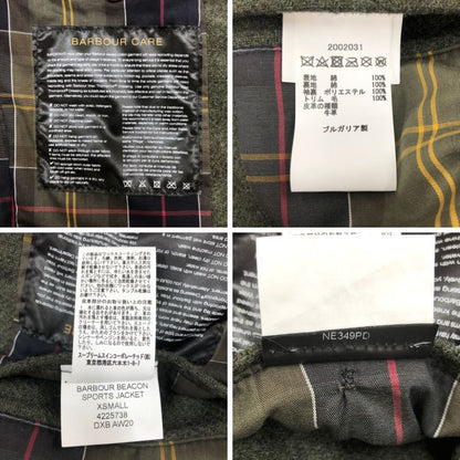 中古◆バブアー ハンティングジャケット ビーコン スポーツ ジャケット コットン 切替 レザー カーキ メンズ サイズXS Barbour BEACON SPORTS JACKET 【AFB52】