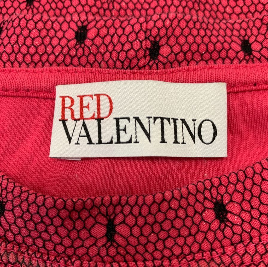 極美品◆レッドヴァレンティノ Tシャツ ドット柄レース レディース サイズXS ピンク RED VALETINO 【AFB36】