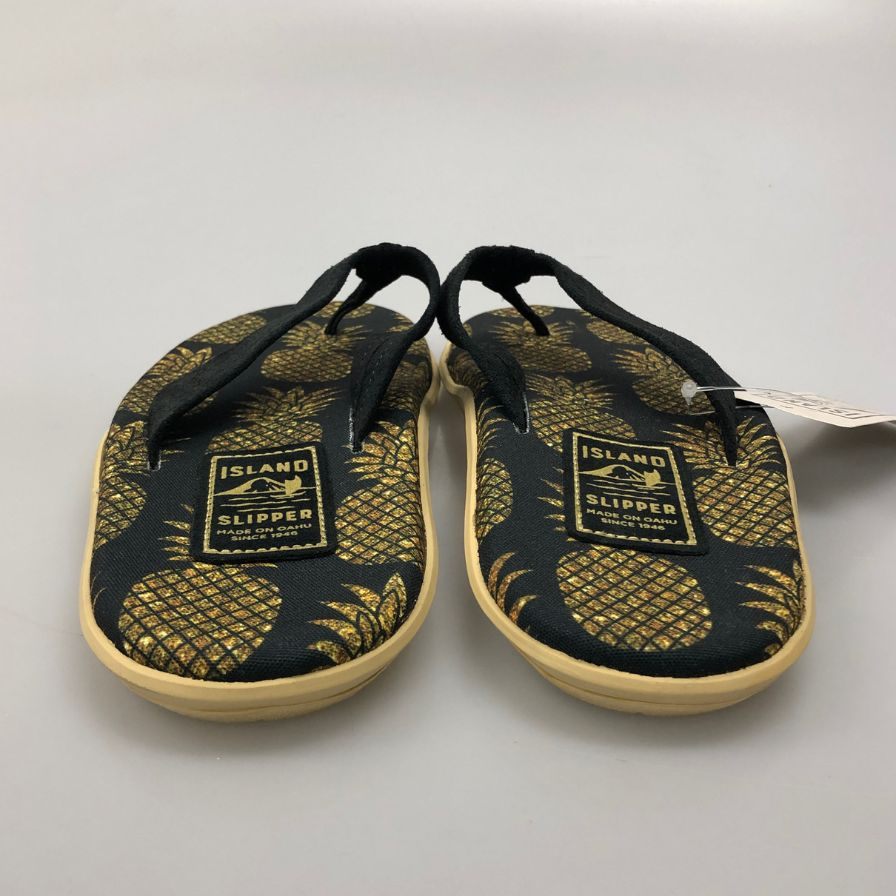 アイランドスリッパ ビーチサンダル 総柄 クラシック パイナップル パイン デザイン ブラック メンズ サイズ12 ISLAND SLIPPER 約30.0cm【AFC2】