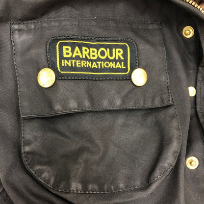 中古◆バブアー インターナショナル  3ワラント モーターサイクル ジャケット オイルドジャケット ウエストベルト メンズ サイズC34 ブラック barbour international 【AFA3】