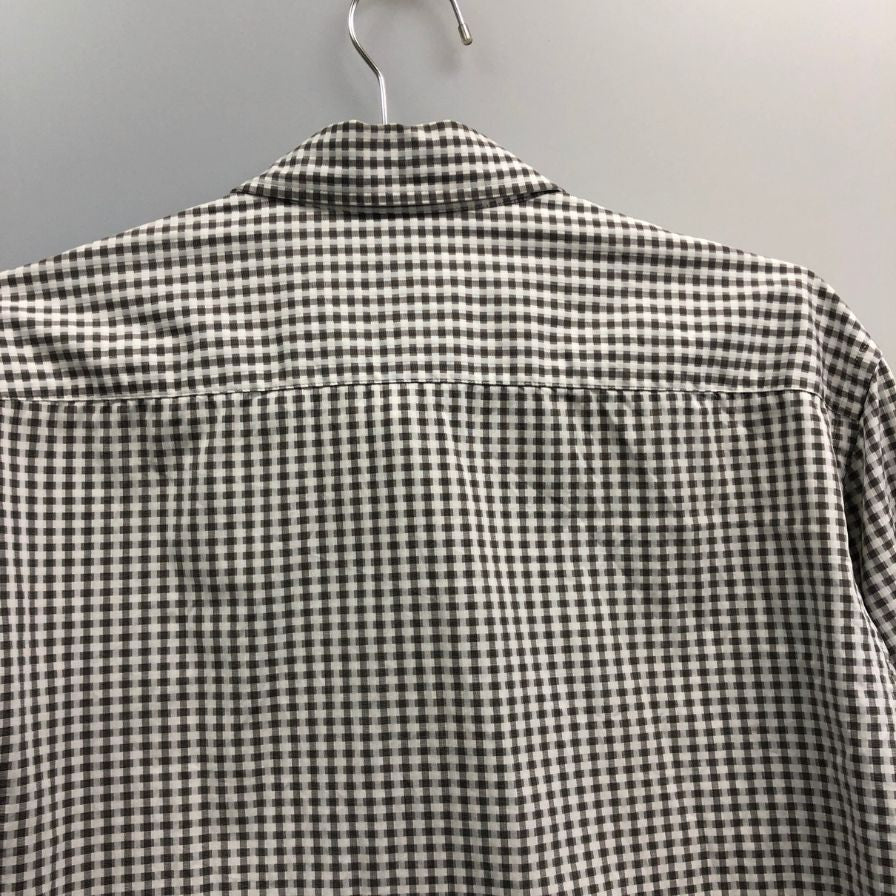 中古◆プラダ ギンガムチェックシャツ 長袖 ブラックホワイト メンズ サイズ48  PRADA 【AFB3】