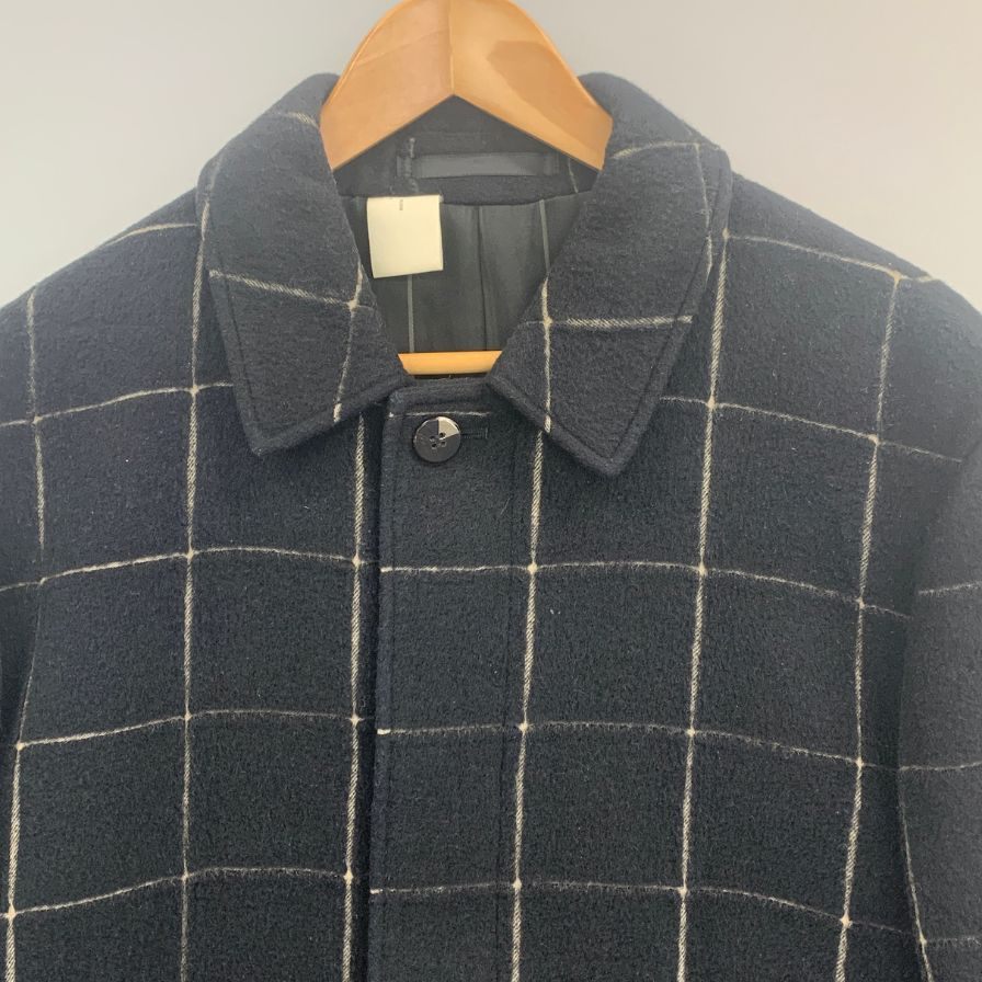 美品◆エヌハリウッド チェック柄 ウールコート ダークネイビー サイズ40 メンズ N.HOLLYWOOD 【AFA3】