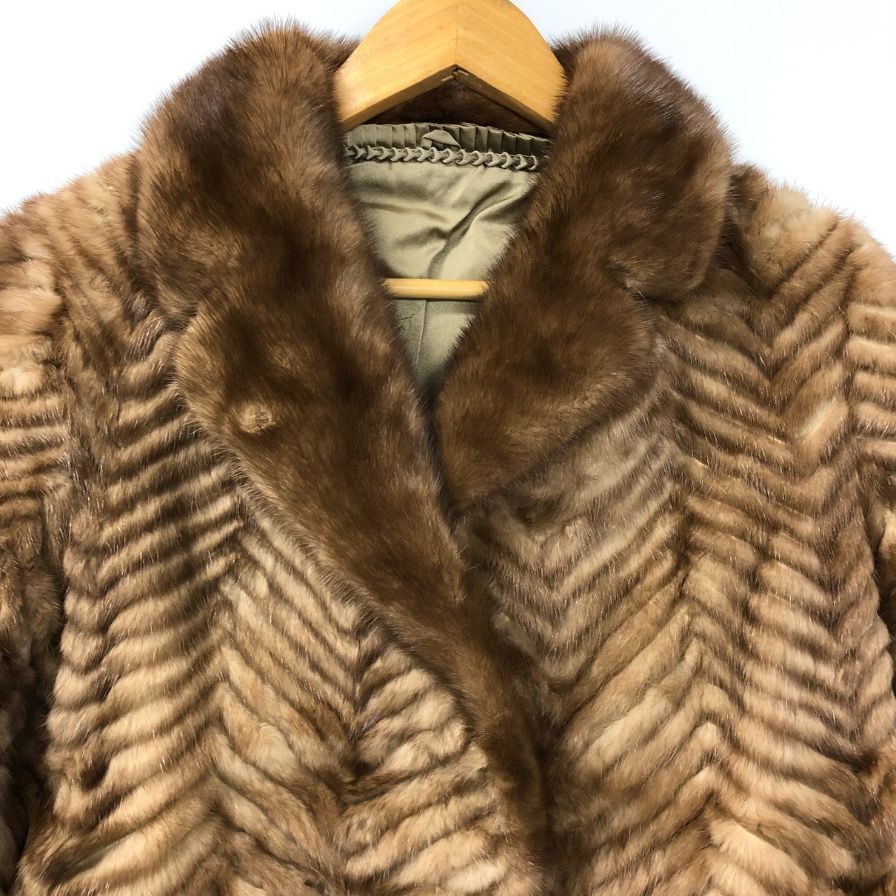 サガミンク 銀サガ  コート ハーフ丈 ブラウン レディース サイズ6 ベージュ系 SAGA MINK【AFG1】