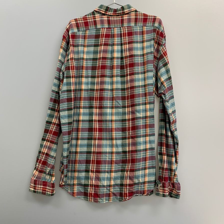 中古■ラルフローレン ボタンダウンシャツ 90S タータンチェック オリーブ系 メンズ サイズXXL Ralph Lauren 【AFB28】
