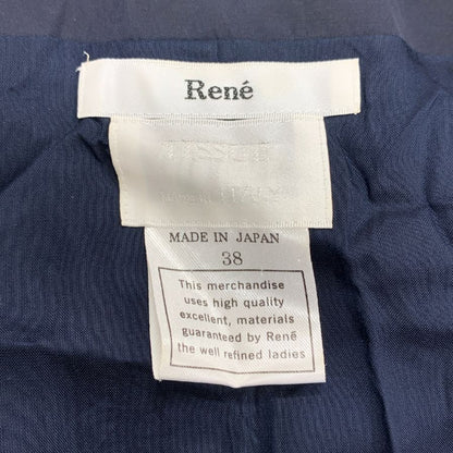 美品◆ルネ ワンピース パフスリーブ 半袖 プルオーバー ジップ ネイビー レディース サイズ38 Rene 【AFB30】