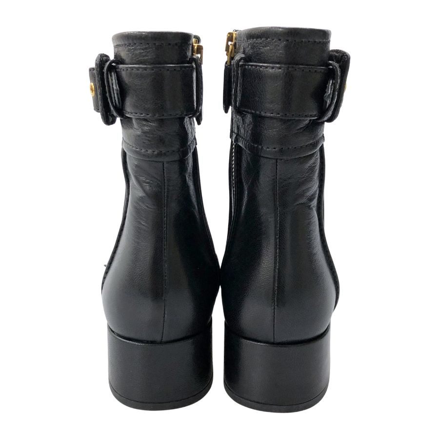 プラダ サイドジップブーツ チャンキーヒール ブラック ゴールド金具 レディース サイズ36 PRADA 約22.5cm【AFC34】