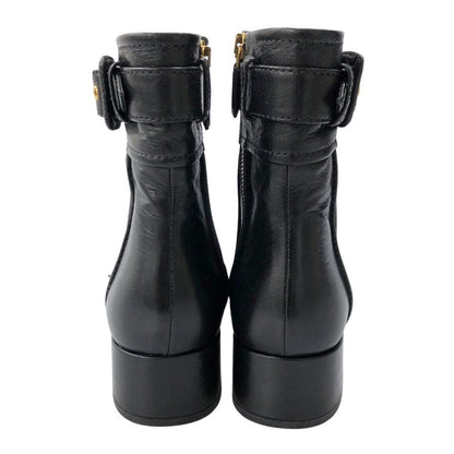 プラダ サイドジップブーツ チャンキーヒール ブラック ゴールド金具 レディース サイズ36 PRADA 約22.5cm【AFC34】