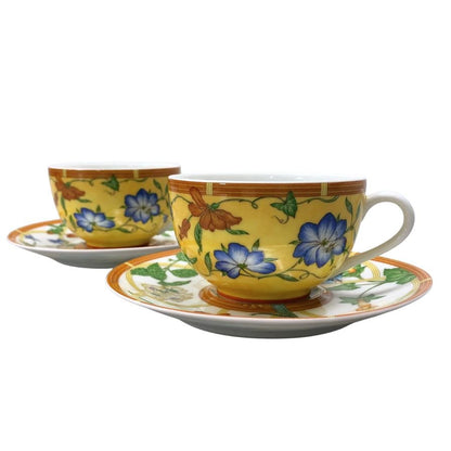 エルメス シエスタ カップ&ソーサー 花柄 イエロー系 2客セット HERMES【AFI28】【中古】