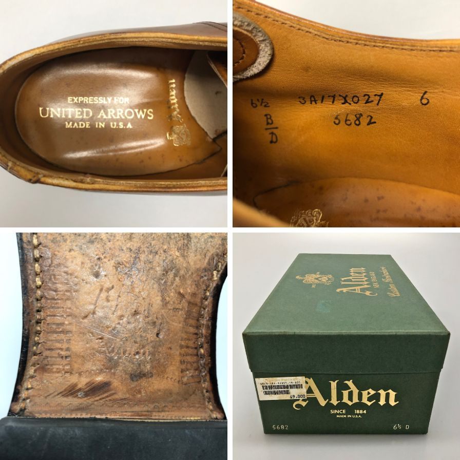 オールデン ユナイテッドアロウズ レザーシューズ  5682 パンチドキャップトゥ カーフ メンズ ブラウン サイズ6ハーフ ALDEN ビジネスシューズ 約24.5cm【LA】【中古】