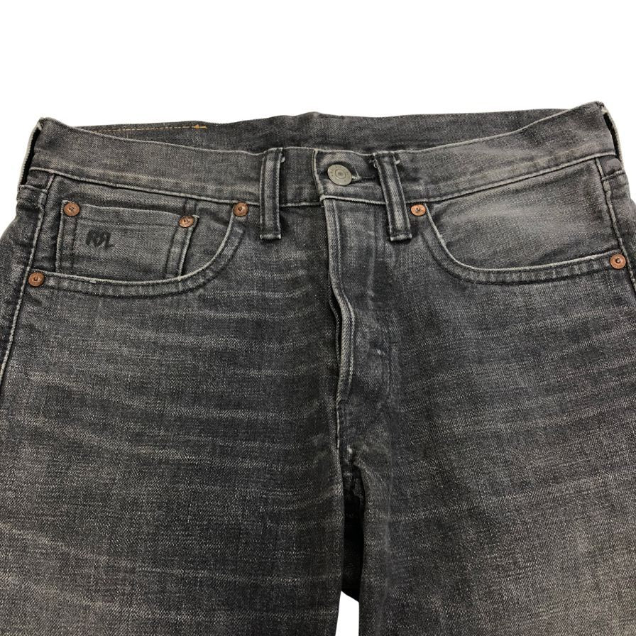 ダブルアールエル ラルフローレン デニムパンツ ストレート 革パッチ ボタンフライ グレー メンズ サイズ W29 L30 RRL RALPH LAUREN 【AFB39】