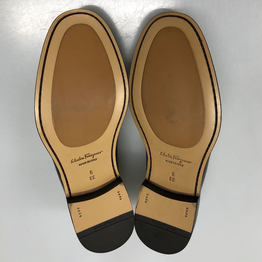 フェラガモ ビットローファー ゴールド メンズ ブラウン サイズ6EE Ferragamo 約24.5cm【AFD3】