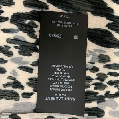 美品◆サンローラン シャツ 長袖 20SS 599291 コットン シルク レオパード シースルー プリーツ加工 メンズ サイズ38 ホワイト系 SAINT LAURENT 【AFB1】