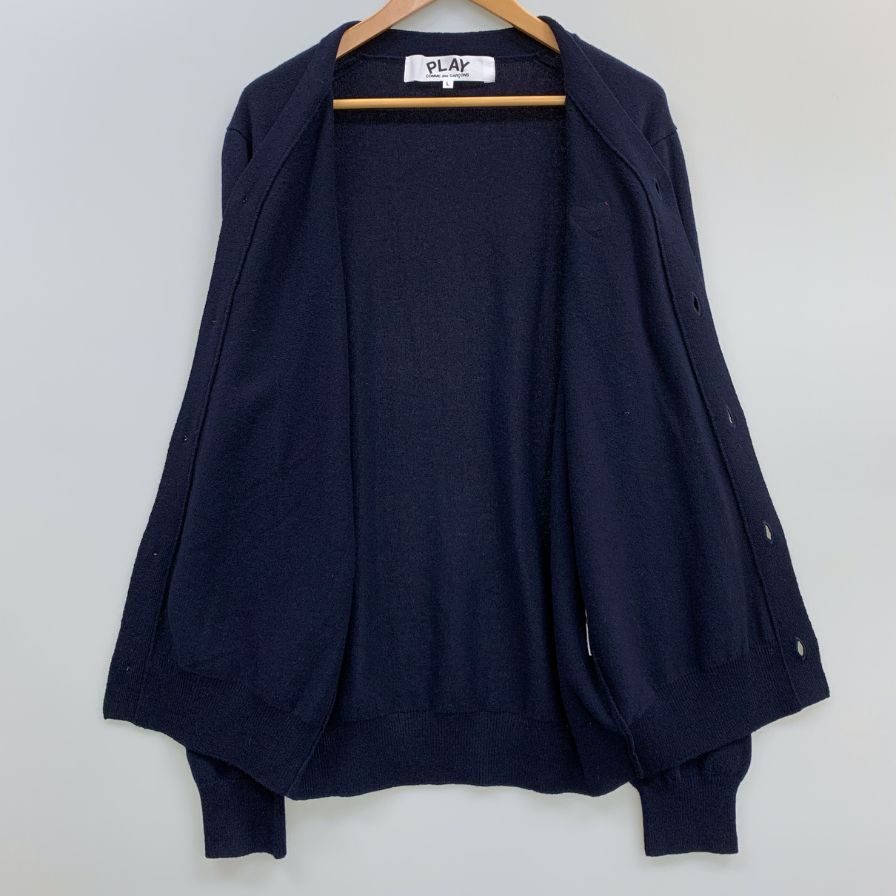 美品◆プレイ コムデギャルソン カーディガン ワッペン ネイビー メンズ サイズL PLAY COMME des GARCONS 【AFB20】