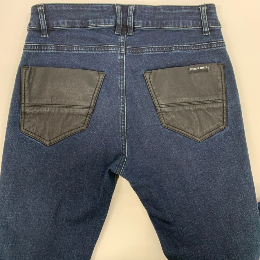 ステルスステラ デニムパンツ レザー切り替え チェック メンズ サイズ2 ブルー系 STEALTH STELL'A 【AFB19】