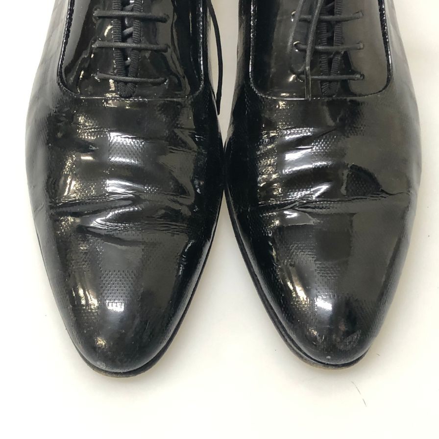 ルイヴィトンST1008 レザーシューズ プレーントゥ ガラスレザー チェック柄 ブラック サイズUK8 メンズ LOUIS VUITTON 約27.0cm【AFC4】