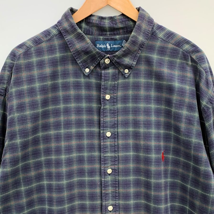 美品◆ラルフローレン 90S チェックシャツ パープル系 メンズ サイズ2XL RALPH LAUREN 【AFB10】