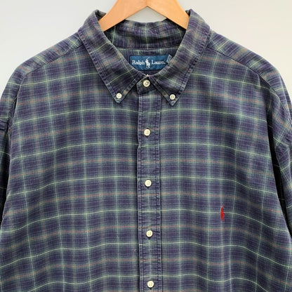 美品◆ラルフローレン 90S チェックシャツ パープル系 メンズ サイズ2XL RALPH LAUREN 【AFB10】
