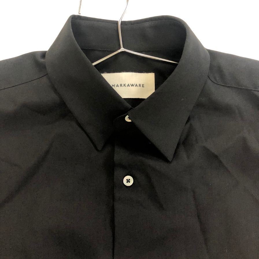 中古◆マーカウェア コンフォートフィット 半袖シャツ ウール100% メンズ サイズ2 ブラック MARKAWERE 【AFB3】