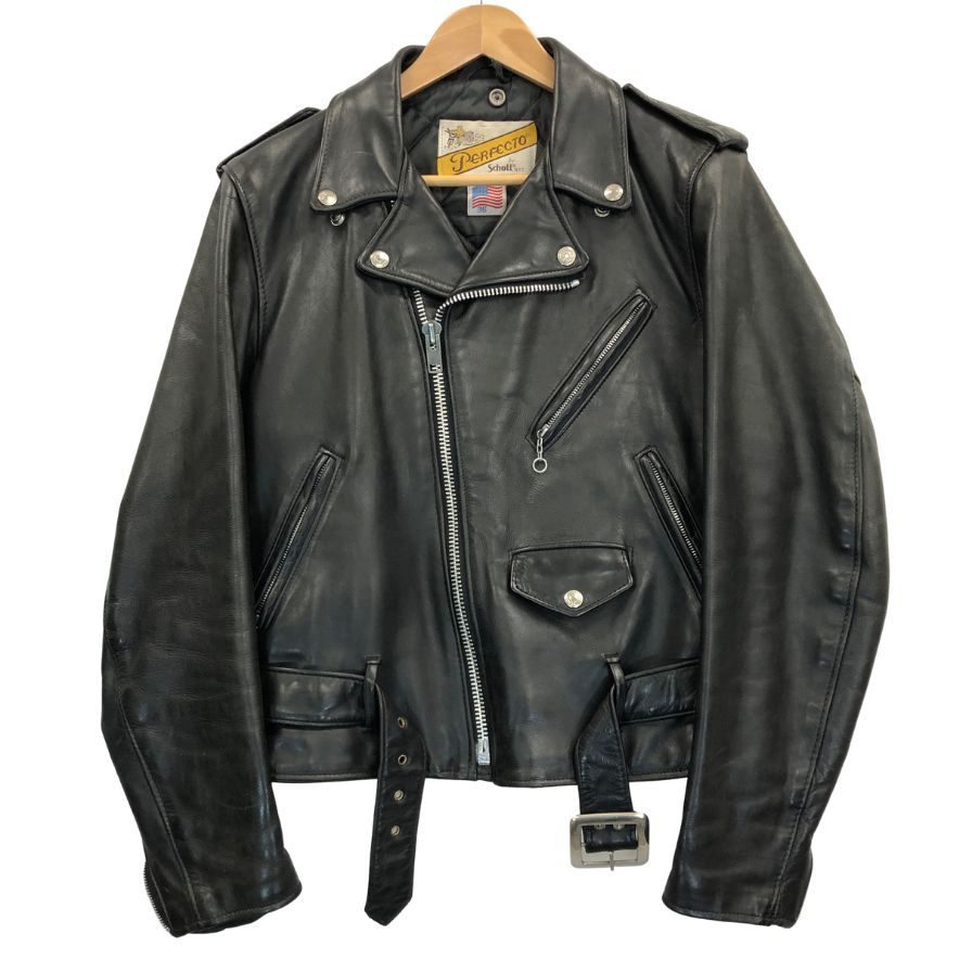 美品◆ショット ライダースジャケット USA製 ベルト ブラック サイズ36 Schott Perfecto 【AFG1】