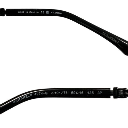 シャネル サングラス バタフライシェイプ グレーレンズ ブラック×シルバー 4274-Q 59□16 C101/T8 135 3P CHANEL【AFI13】