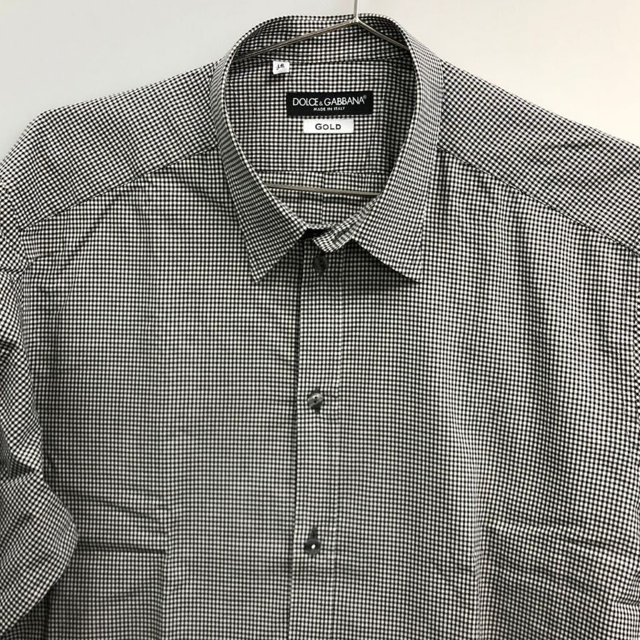 極美品◆ドルチェ&ガッバーナ 長袖シャツ GOLD ギンガムチェック メンズ サイズ41 DOLCE & GABBANA 【AFB38】