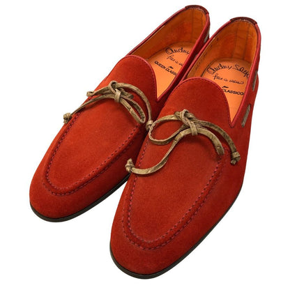 サントーニ スリッポン 9517 スエード モカシン Uチップ レッド サイズUK8 Santoni 約26.5cm【AFC5】
