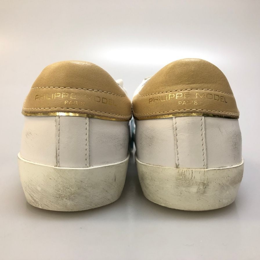フィリップモデル スニーカー レザー サイズ37 ホワイト系 ブラウン レディース PHILIPPE MODEL 約23.5cm【AFC31】